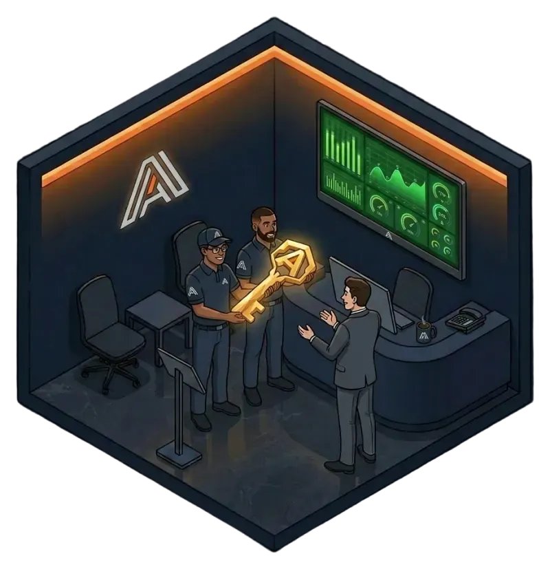 Ilustración de la entrega de un sistema terminado al cliente