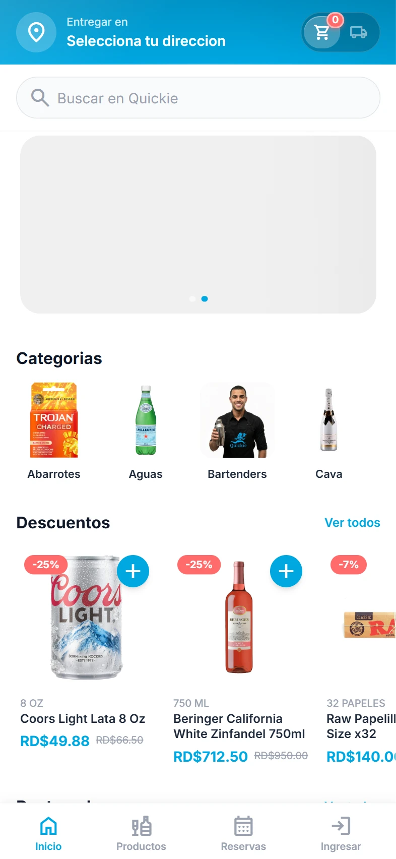 Quickie — home con dirección de entrega y búsqueda
